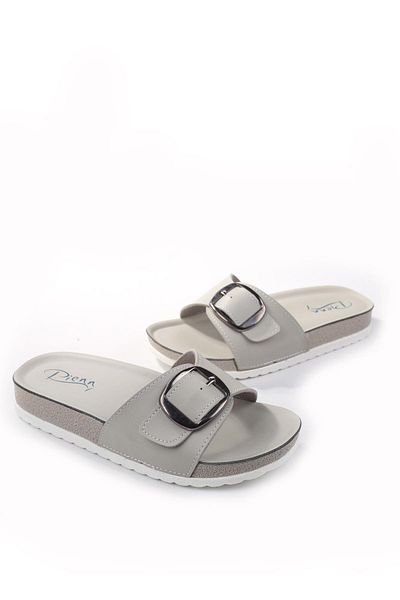 Pienn Women's Orthopedic Soft Fuspet Sole Beige Buckle Slippers