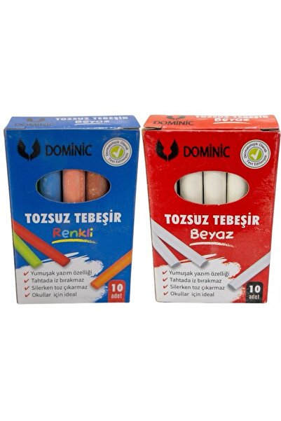 Modellino 2 Paket 10'lu Tebeşir 1 Renkli + 1 Beyaz Tozsuz Dominic Tebeşir