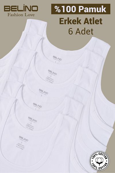BELİNOPLUS 100% Cotton White Color 6 Pack Ultra Soft Combed Cotton Men's Undershirts