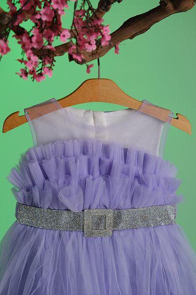 Pina Kids Crystal Stone Belt Detailed Layered Tulle Girl's Evening Dress Aby.8987