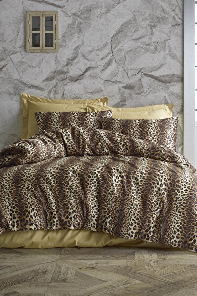 GÖRMEZ TEKSTİL Σετ Παπλωματοθήκη Διπλού Μεγέθους με Ελαστικό Σεντόνι - Λεοπάρ...