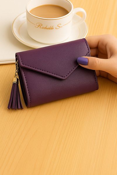 Dema Purple Tasseled Leather Women's Wallet - Card Holder Design