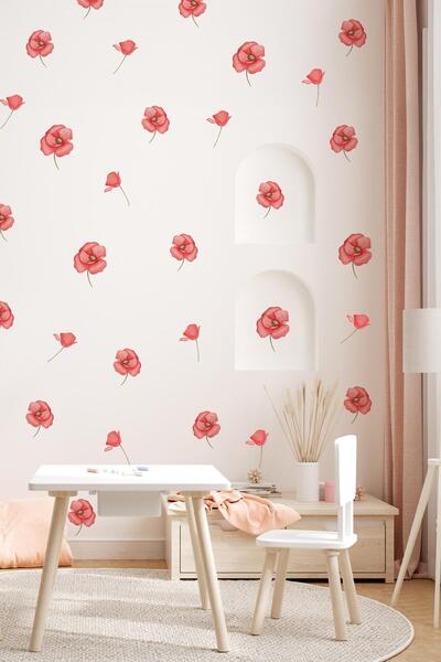 MSticker Soft Fuşya Renkli Çiçeklerden Oluşan Sticker Seti 48 Parça Özel Kesi...