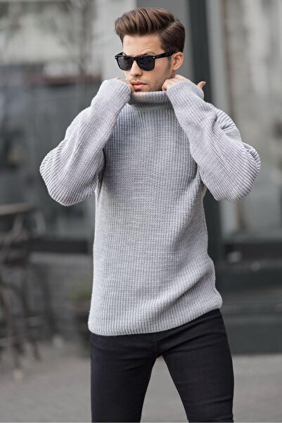 Madmext Gray Turtleneck Knitted Sweater 6858