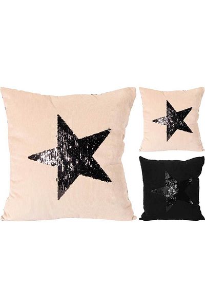 Homelux Star Design Decorative Pillow, 45X45 Cm, Reversible Sequins, Available In 2 Colors: Pink/Black