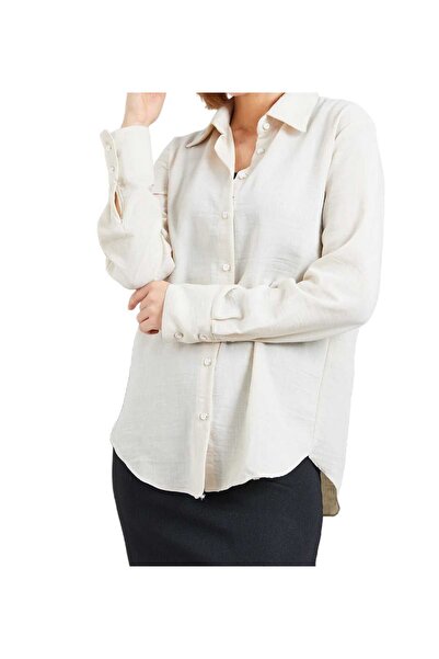latal Women's White Long Sleeve Shirt – Oversize Relaxed Fit, Basic Model for...