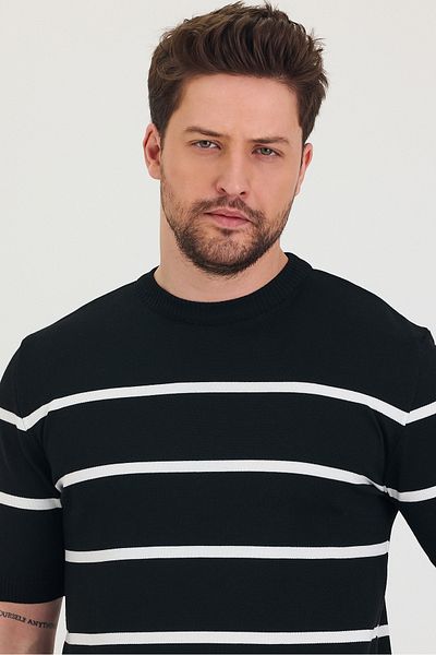 Tarz Cool Tricou subțire pentru bărbați, cu decolteu, cu mânecă scurtă, cu detaliu de linie groasă