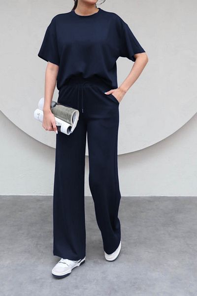 ruNadeS Women's Trend Short Sleeve Palazzo Summer Suit