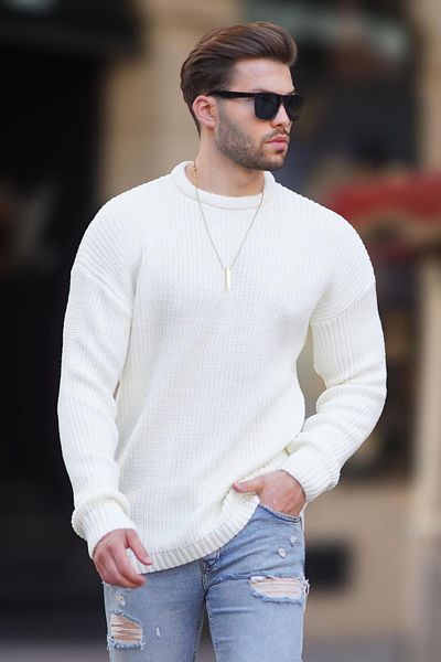 Madmext Long Sleeve Crew Neck Knitted Sweater - Bone Color 7246