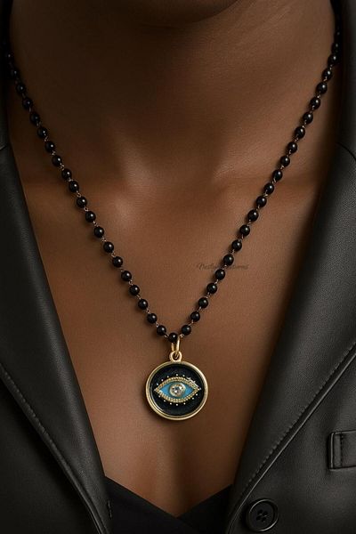 neslyaccessories Black Enameled Eye Necklace
