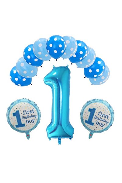 Flippy Set de 13 baloane pentru Prima Zi de Naștere, 10 baloane din latex, 2 baloane rotunde din folie, numărul 1, albastru