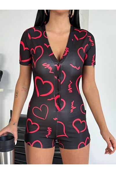 Gugus Women's Buttoned Short Shorts/ Short Sleeve Buttoned Jumpsuit