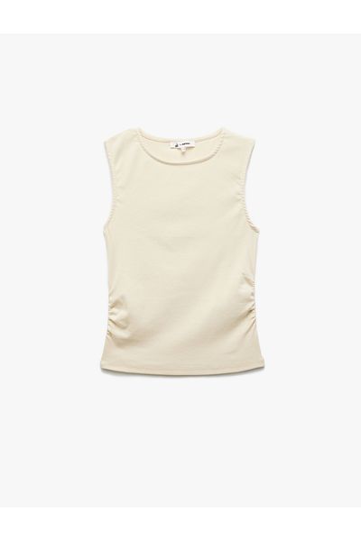 Koton Crew Neck Cotton Ribbed Slim Fit Sleeveless Smocked Blouse