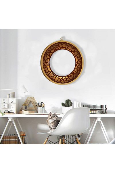 Hosoncovy decorative wall mirror, LED, metal/glass/wood, gold, 30 cm