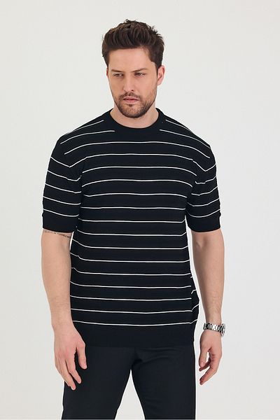 Tarz Cool Tricou subțire pentru bărbați, cu mânecă scurtă, cu decolteu și detaliu
