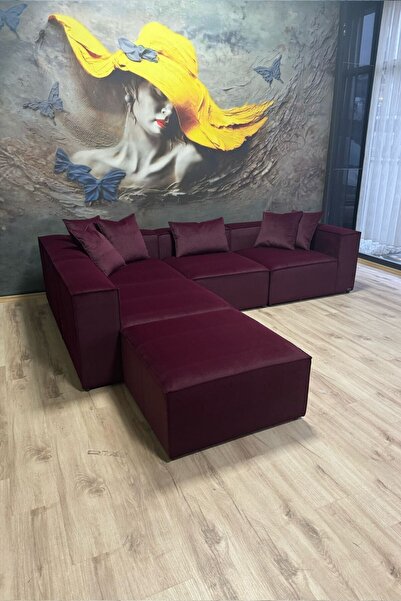 Erduran Mobilya Angelo 5 Modül Köşe Koltuk Takımı (5 Modül) Babyface Kumaş Bordo