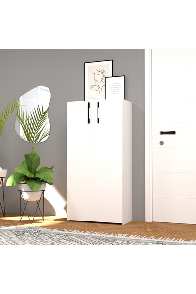 MOBİLİQUE Şahane No.1 Çok Amaçlı 2 Kapaklı 3 Raflı Dolap Beyaz-Beyaz