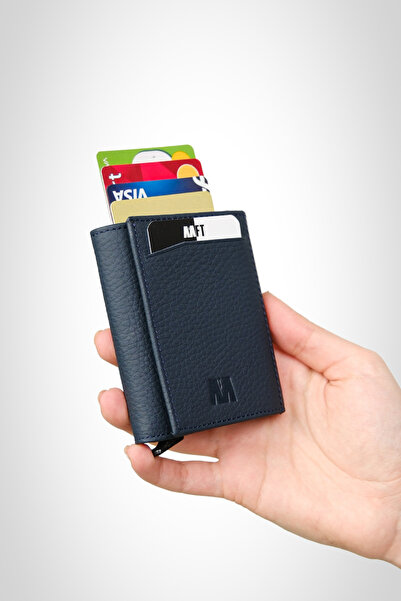 MFT Leather Design Синій ретро шкіряний гаманець з механізмом - натуральний матовий (2660)