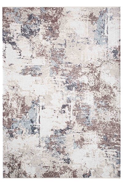 Serente Home Abstract Patterned Washable Non-Slip Base Chenille Beige Brown Living Room Carpet 4151