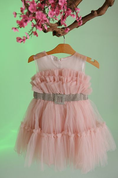 Pina Kids Crystal Stone Belt Detailed Layered Tulle Girl's Evening Dress Aby.8987