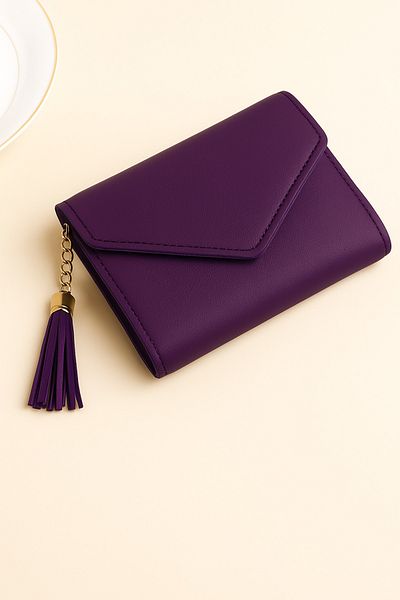 Dema Purple Tasseled Leather Women's Wallet - Card Holder Design