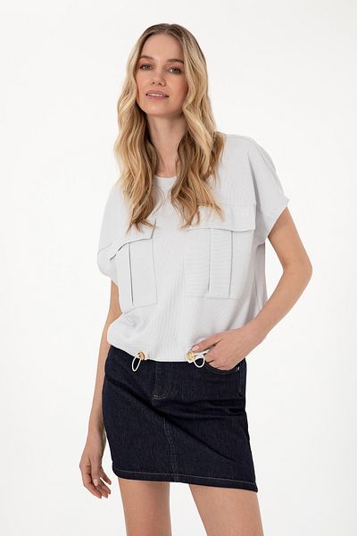 U.S. Polo Assn. Γυναικείο μπλουζάκι με ανοιχτό γκρι λαιμόκοψη 50300778-vr001