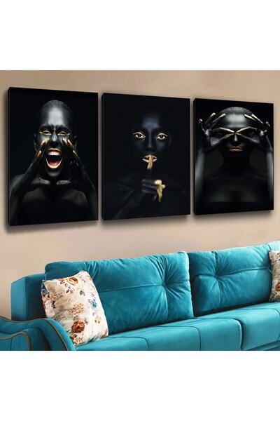 Zevahir Mobilya Dekorasyon 3 Piece Canvas 50 X 70 cm Black Woman Painting