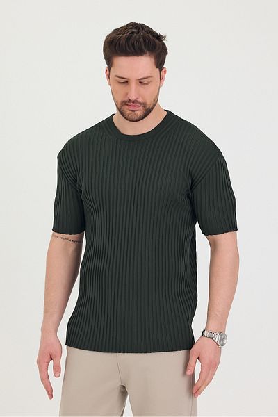 Tarz Cool Men's Crew Neck Ribbed Short Sleeve Thin Knitwear T-Shirt