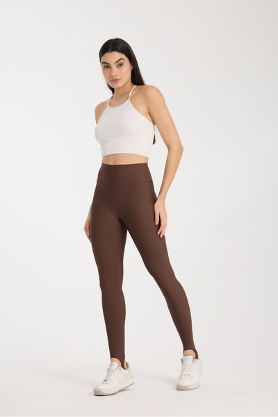 MRS.MODA Kadın Kahverengi Topuktan Bağlamalı Yüksek Bel Toparlayıcı Spor Tayt