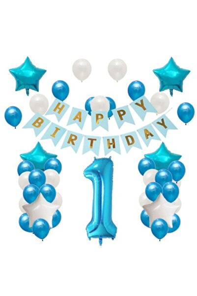 Teo Set Baloane Aniversare HAPPY BIRTHDAY, , set din 42 bucati, 1 bucata cifra mare, 4 stele din folie