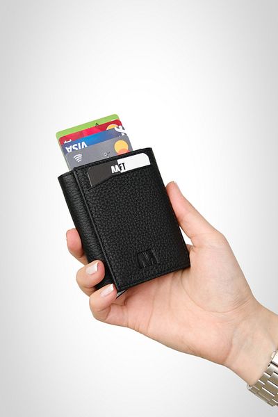 MFT Leather Design Genuine Matte Leather Black Retro Wallet - Mechanismed (2660)