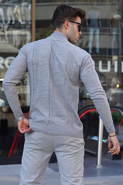 Madmext Gray Turtleneck Patterned Sweater 6825