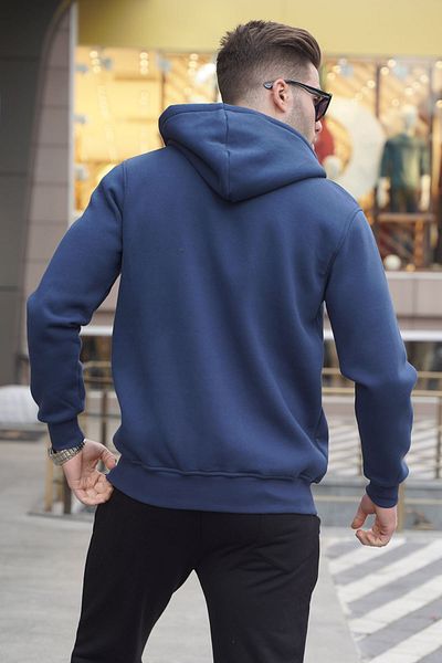 Madmext Ανδρικό φούτερ 6033 με κανονική εφαρμογή με μπλε κουκούλα