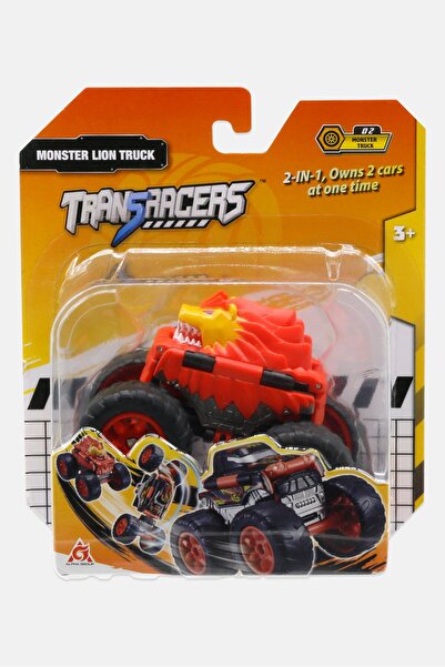 Transracers شاحنة أسد الوحش 2 في 1 قابلة للطي، لون أحمر