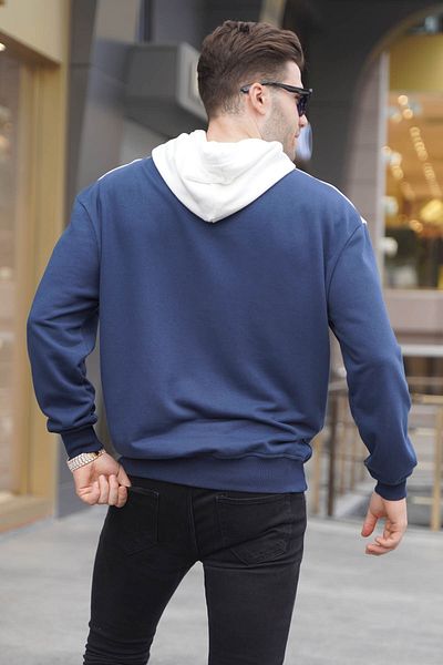 Madmext Μπλε μπλούζα με κουκούλα με σχέδιο 6022