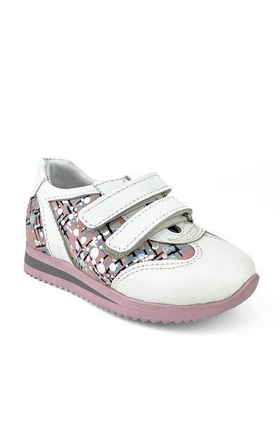Cici Bebe Ayakkabı Genuine Leather White Lilac Patterned Girls' Shoes