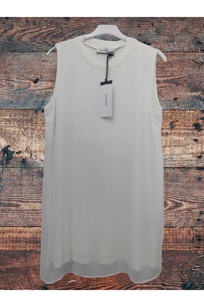 Puane Women's Crew Neck Zero Sleeve Front Chiffon Detailed Lycra Tunic Underwear