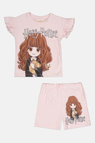 Harry Potter Toddlers Girl 2 Pcs Graphic Print Tops And Short Set, Pink