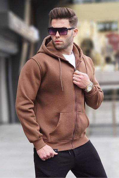 Madmext Brown Hooded Regular Fit Men's Sweatshirt 6033