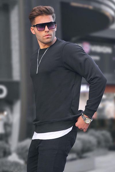 Madmext Black Basic Crew Neck Men's Sweatshirt 6047