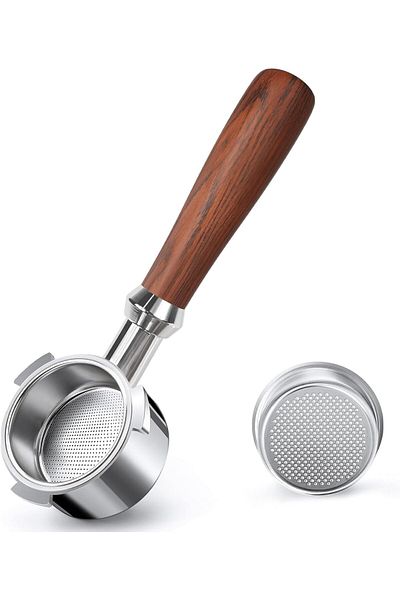 COOYA Bottomless Portafilter, 54mm 3 Ears Portafilter Rosewood with Stainless Steel Filter Basket