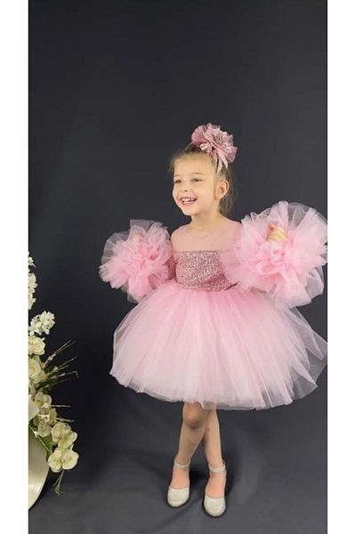 RAPAPA Girl's Sequined Tutu Birthday & Wedding Girl's Evening Dress 1616 Pudra