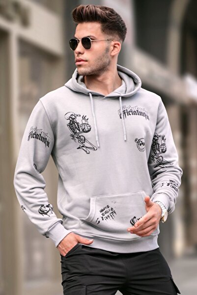 Madmext Пофарбований сірий світшот з принтом з капюшоном 5895