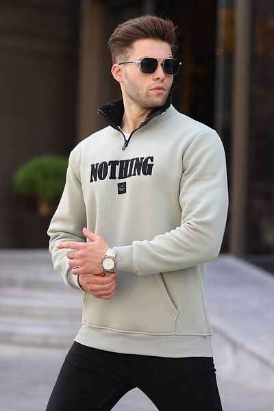 Madmext Mintgrün bedrucktes Sweatshirt mit Reißverschluss und Details 6003