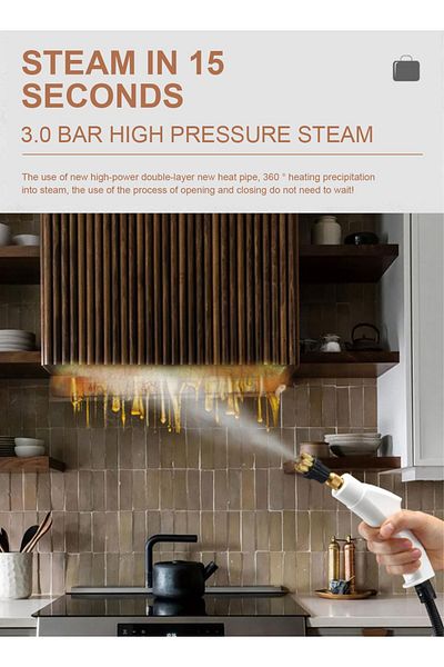 ET-LIFE Steam Cleaner,2500 W,3 Bar Steam Pressure,1.1L,6 Steam Settings