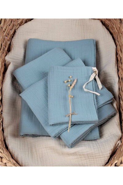 Cigit Pursed Muslin Duvet Cover Set 100X135 cm / - 3cm Sheet 120X150 Pillow 35X45 cm Mint Green