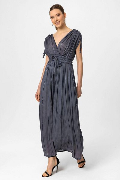 Deriderim Rochie de seara gri Helen cu bretele cu talie elastica Rochie lunga de absolvire