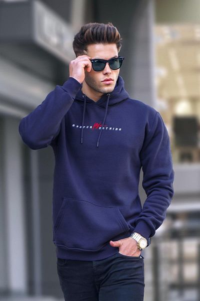 Madmext Φούτερ Navy Blue Basic με κουκούλα 6002