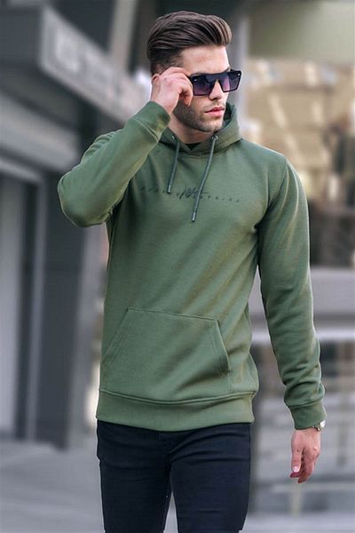 Madmext Φούτερ με πράσινη κουκούλα Khaki Basic 6014
