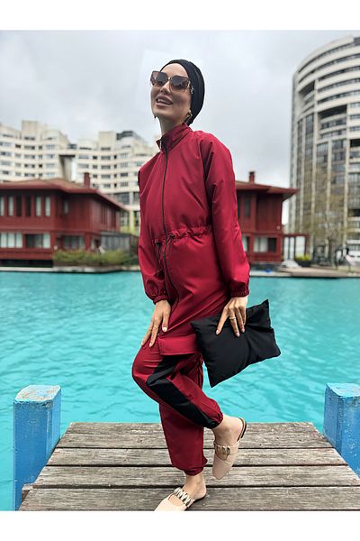 dilber fashion Bone and Bag Gift Gathered Waist Zippered Bag Hijab Swimsuit